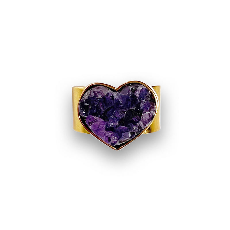 Anillo corazón drusa de amatista