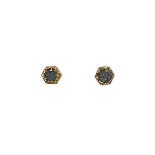 Aretes drusa de ágata hexágono gris