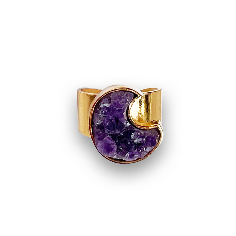 Amethyst druse moon ring 