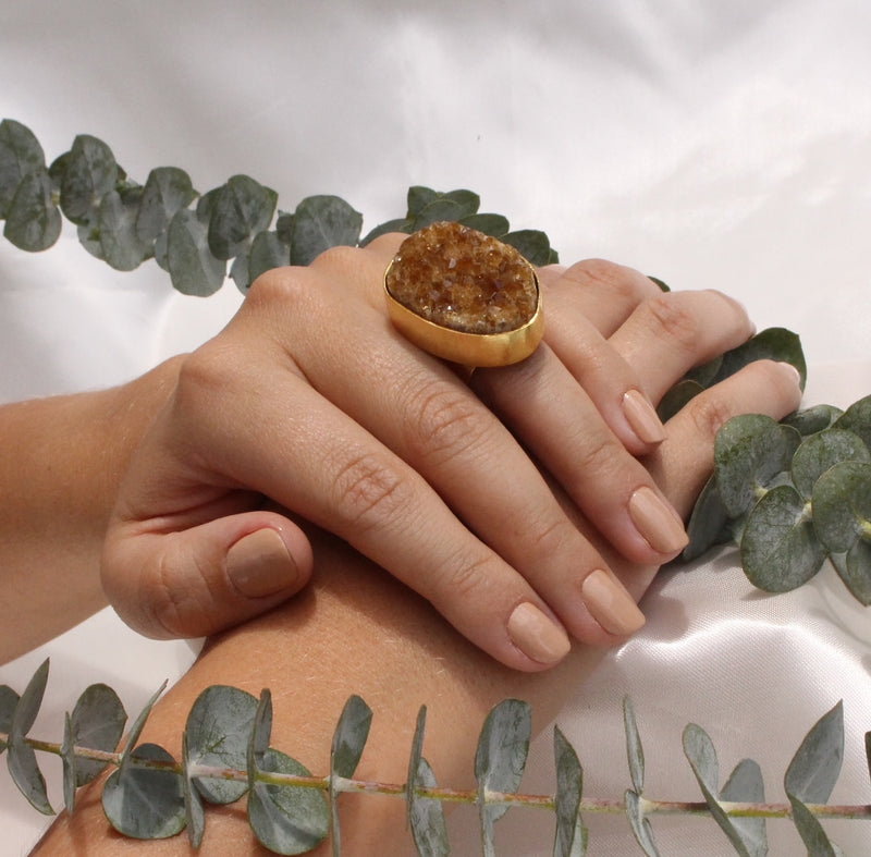 Brown Citrine Druzy Ring